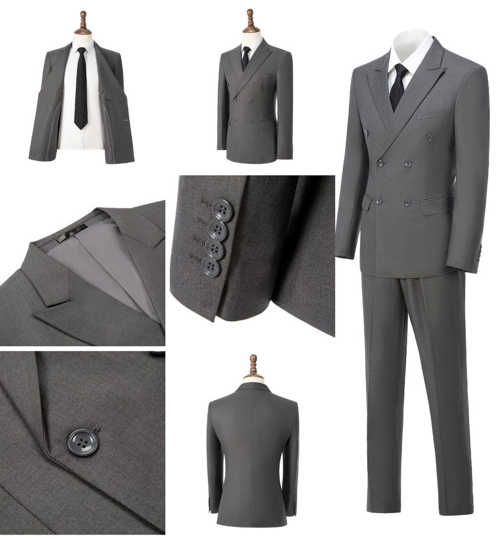 2 pieces Mens Suit Slim Fit Flat Double Breasted Peak Lapel Tuxedos(Blazer+Pants) mens event wear