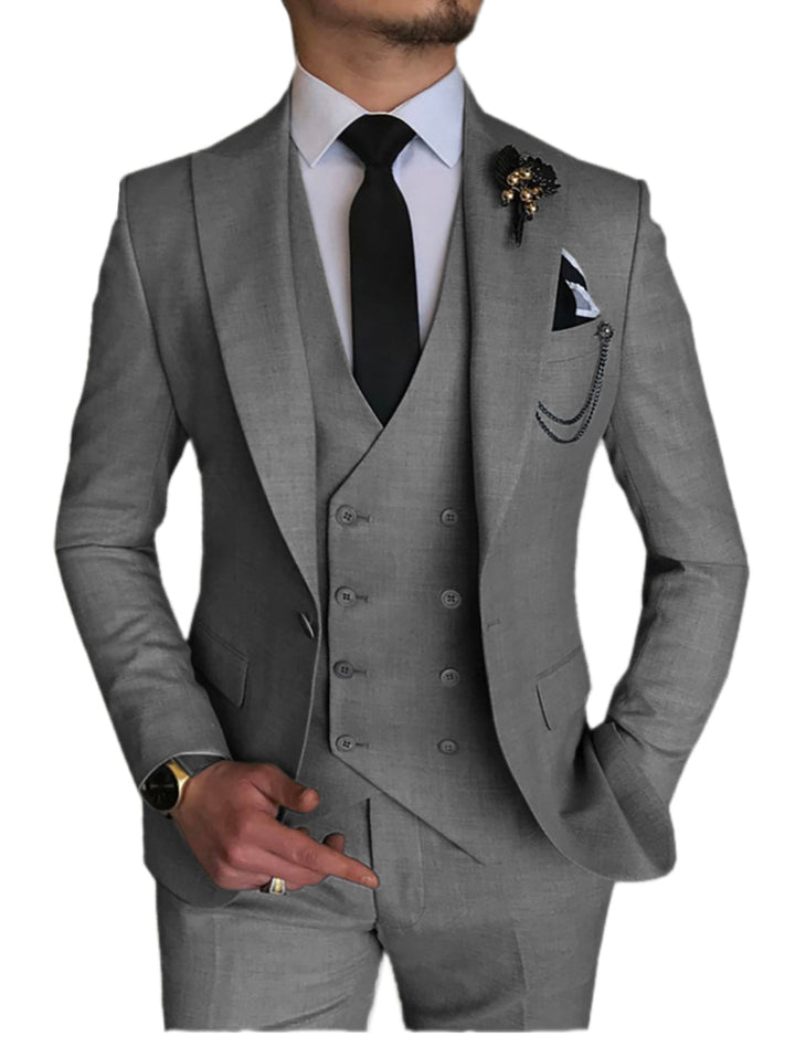 3 Piece Mens Suit Slim Fit Solid Peak Lapel Suit (Blazer + Vest + Pants) Adam Reed