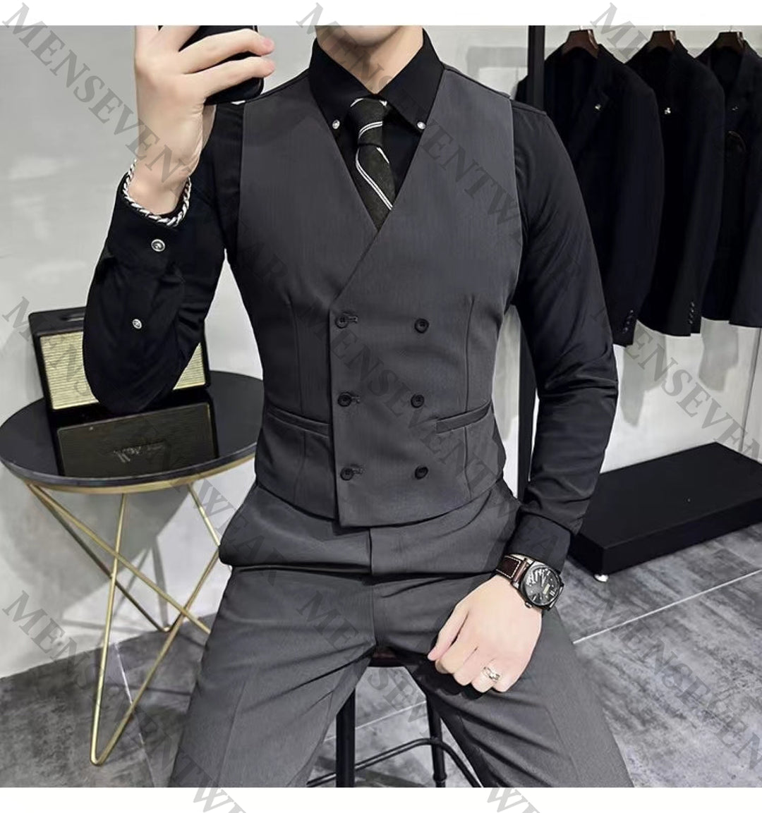 3 Piece Mens Suit Slim Fit Solid Peak Lapel Suit (Blazer + Vest + Pants) Adam Reed