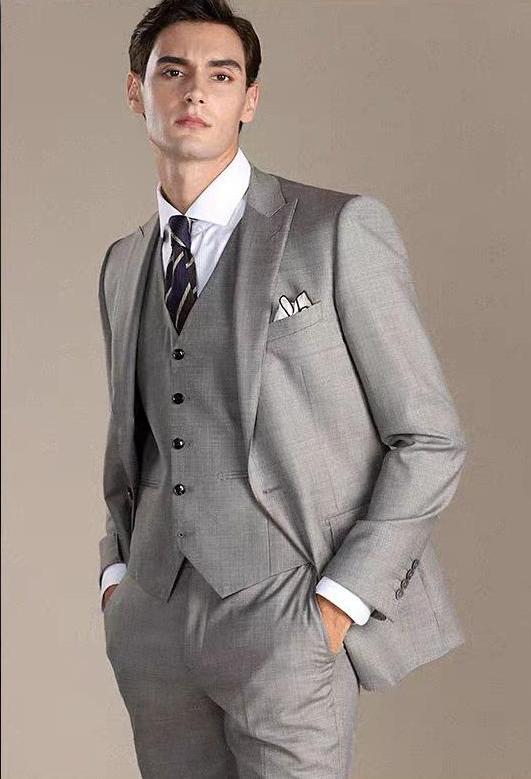 Business Men's 3 Pieces Mens Suit Peak Lapel Solid Tuxedos (Blazer+vest+Pants) mens event wear