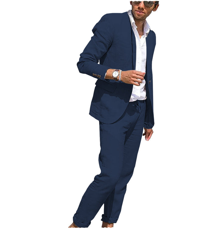 Casual 2 Pieces Mens Suit Flat Linen Notch Lapel Suit (Blazer + Pants) mens event wear