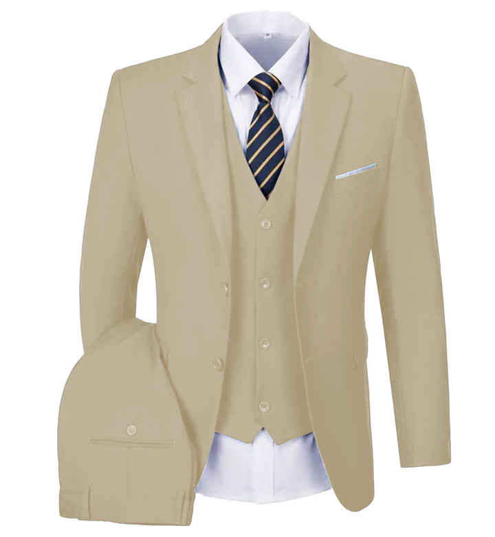 Casual Men's 3 Pieces Mens Suit Notch Lapel Flat Tuxedos (Blazer+vest+Pants) mens event wear