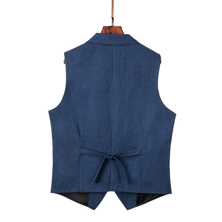 Casual Men's Classic Tweed Herringbone Notch Lapel Waistcoat mens event wear