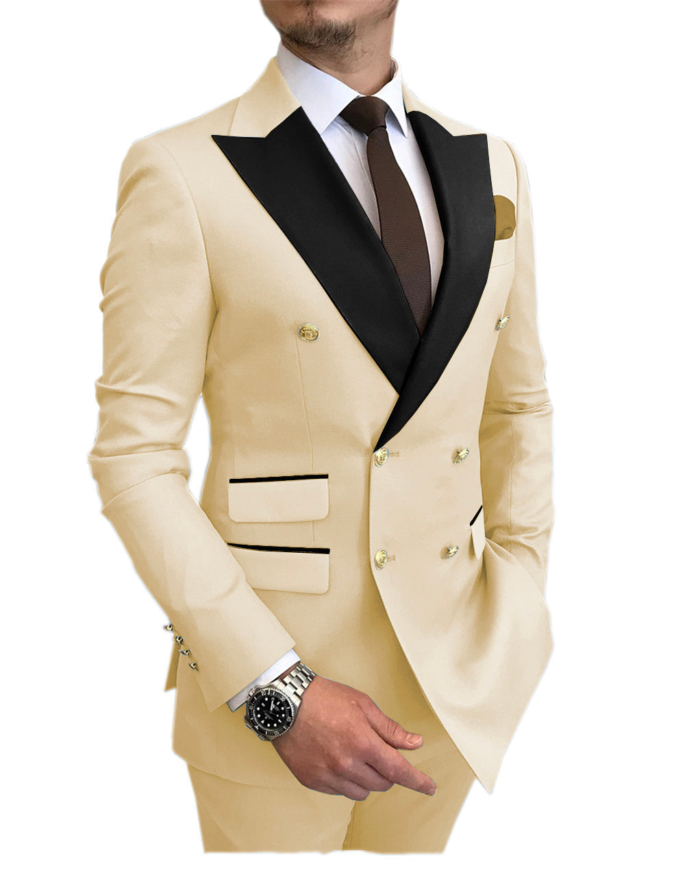 Casual Men's Suit Slim Fit Double Breasted 2 Piece Business Tuxedos (Blazer+Pants) mens event wear
