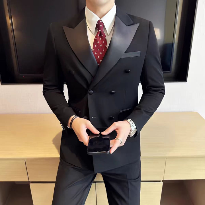 Casual Men's Suit Slim Fit Double Breasted 2 Piece Business Tuxedos (Blazer+Pants) mens event wear