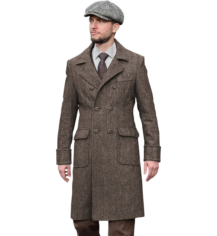 Casual Trench Coat Men Double Breasted Notch Collar Tweed Herringbone Coat Winter Wedding mens event wear