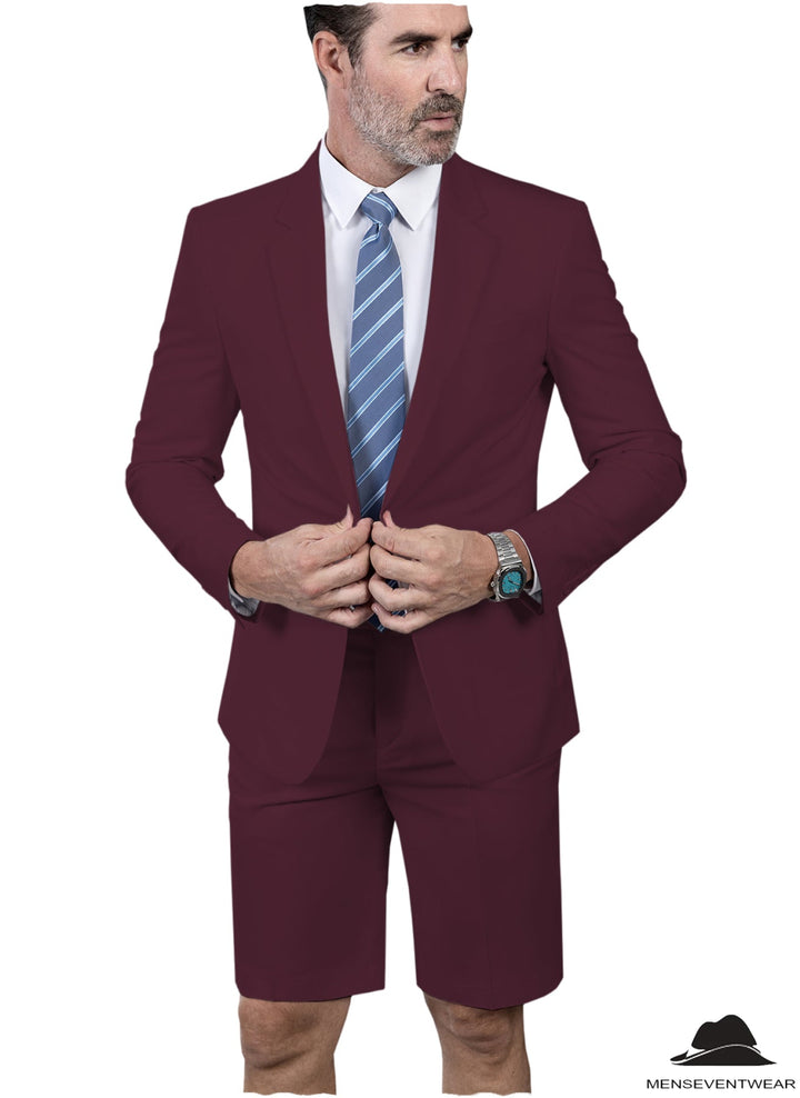 Fashion 2 Pieces Mens Suit Flat Notch Lapel Tuxedos For Wedding (Blazer+Shorts) mens event wear