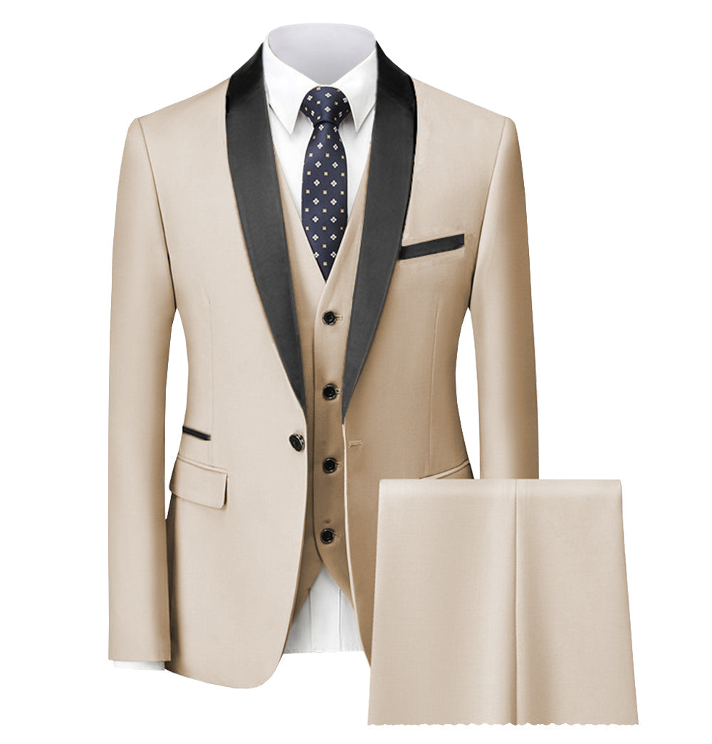 Fashion 3 Pieces Mens Suit Flat Shawl Lapel Tuxedos (Blazer+vest+Pants) mens event wear