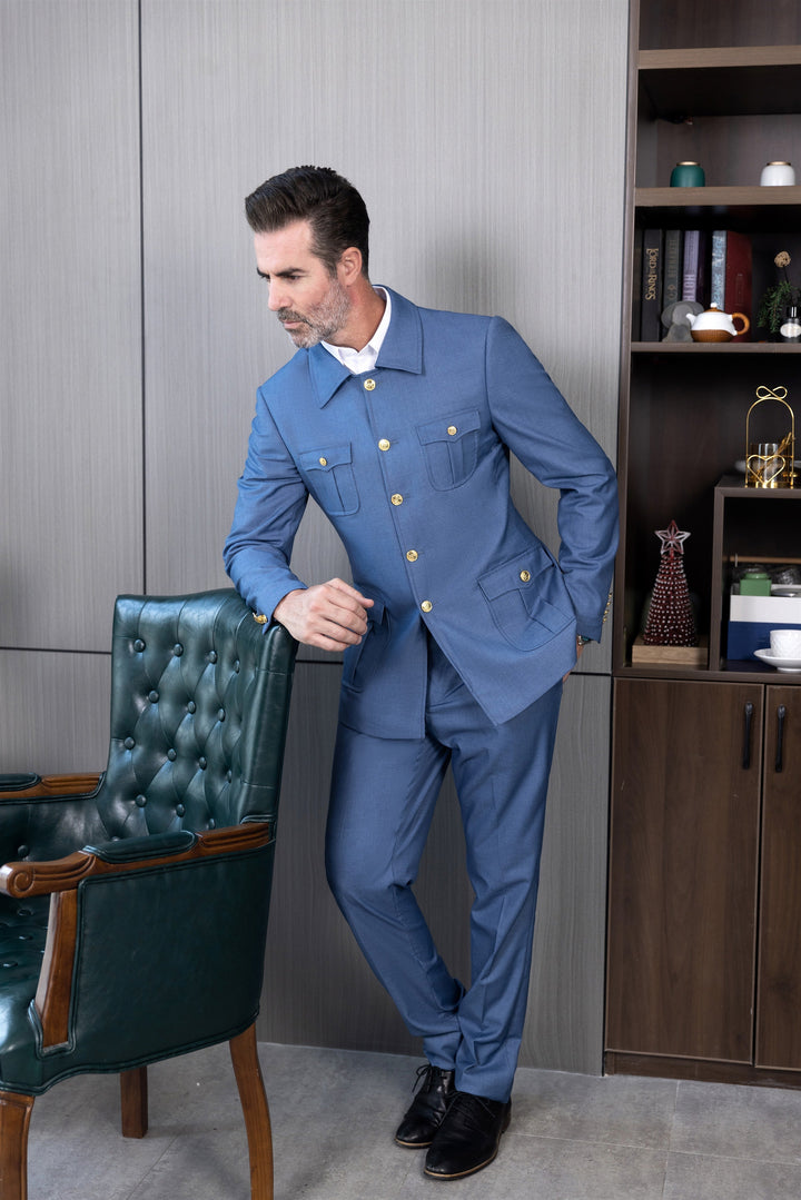 Fashion Men's 2 pieces Mens Suit Stand Lapel Flat Tuxedos (Blazer+Pants) mens event wear