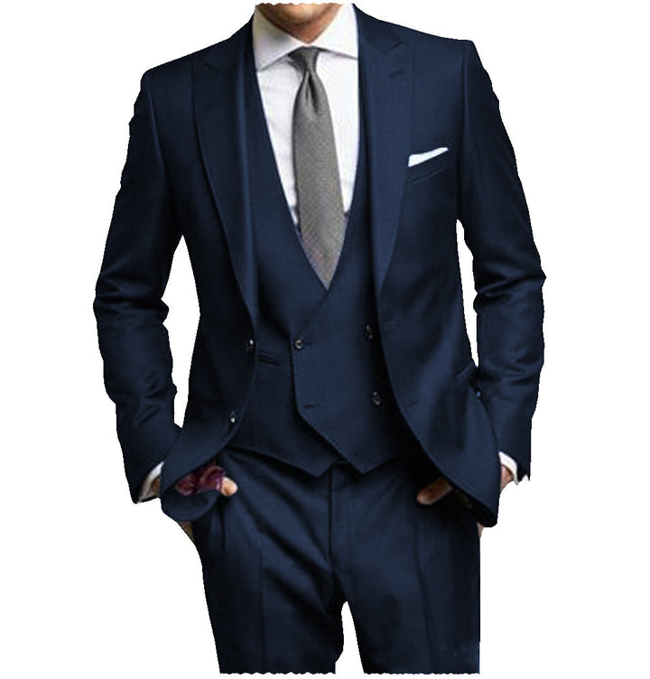 Fashion Men's 3 Pieces Slim Fit Solid Color Peak Lapel Tuxedos For Wedding (Blazer+vest+Pants) mens event wear