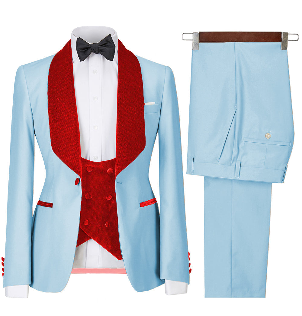 Formal 3 Pieces Mens Suit Flat Shawl Lapel Tuxedos (Blazer+vest+Pants) mens event wear