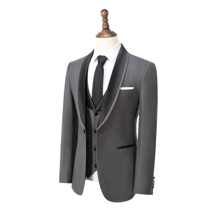 Formal 3 Pieces Mens Suit Flat Shawl Lapel Tuxedos (Blazer+vest+Pants) mens event wear