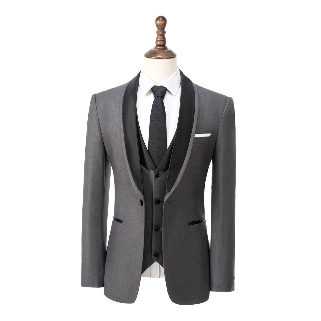 Formal 3 Pieces Mens Suit Flat Shawl Lapel Tuxedos (Blazer+vest+Pants) mens event wear