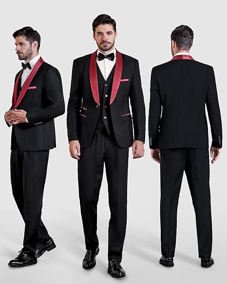 Formal 3 Pieces Mens Suit Flat Shawl Lapel Tuxedos (Blazer+vest+Pants) mens event wear