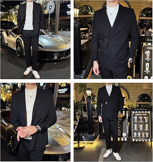 Formal Men's 2 Piece Men's Suit Regular Fit Notched Lapel Tuxedo (Blazer + Pants) mens event wear