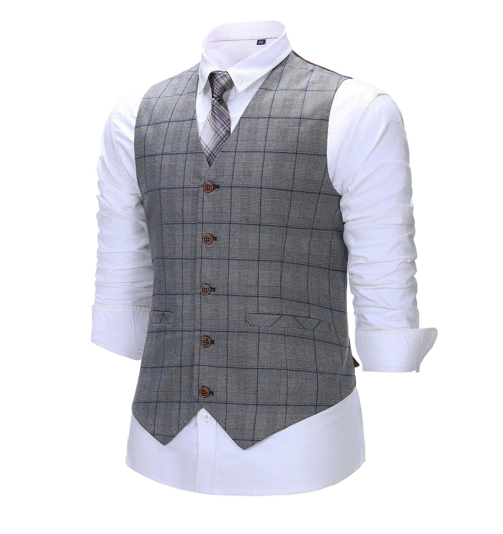 Formal Men's Suit Vest Plaid V Neck Waistcoat mens event wear