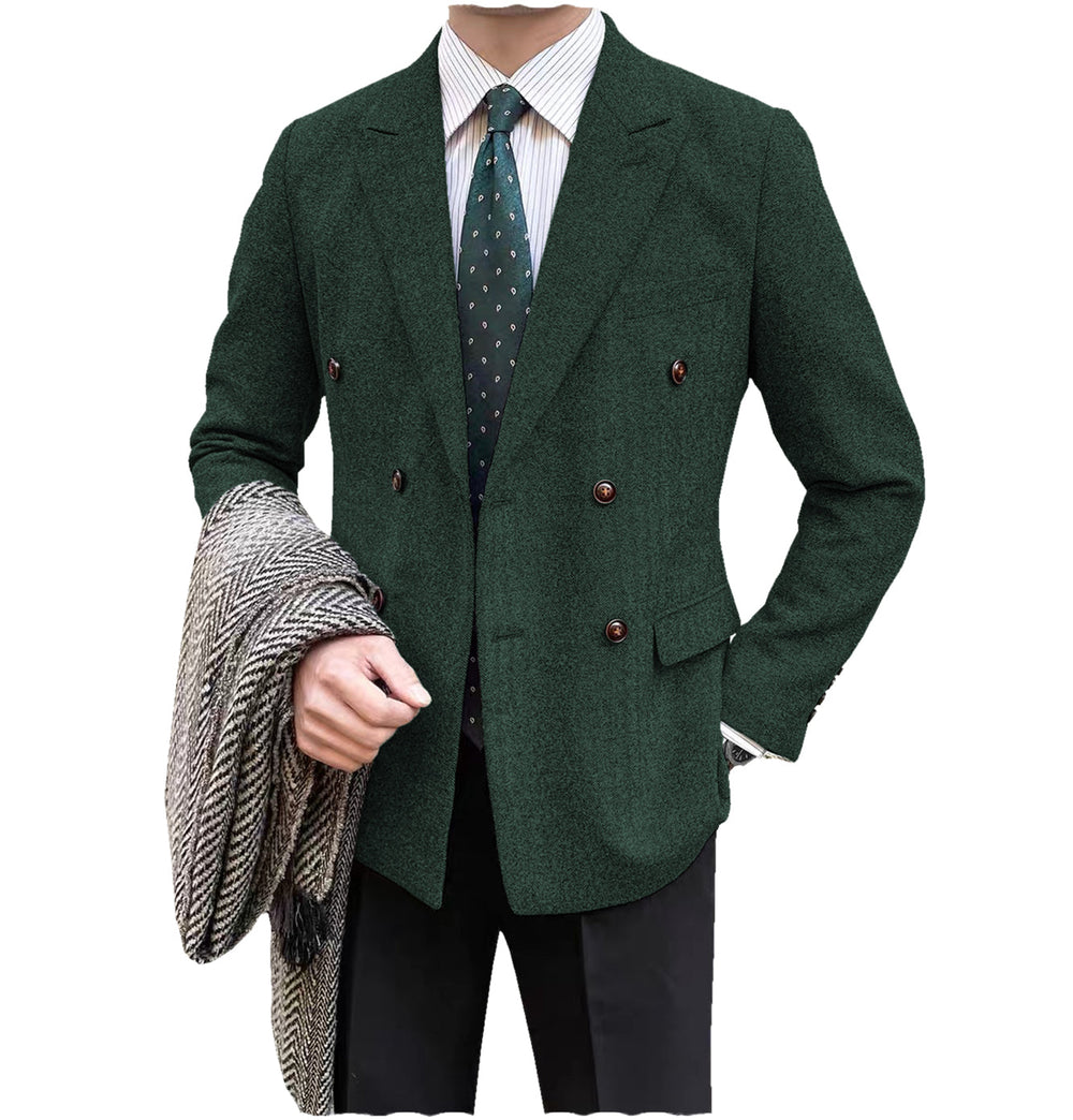 Formal Men's Wool Herringbone Peak Lapel Blazer mens event wear