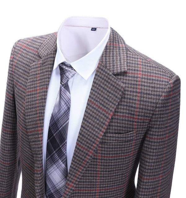 Men's Business 2 Pieces Formal Coffee Plaid Notch Lapel Tuxedos for Wedding(Blazer+Pants) mens event wear