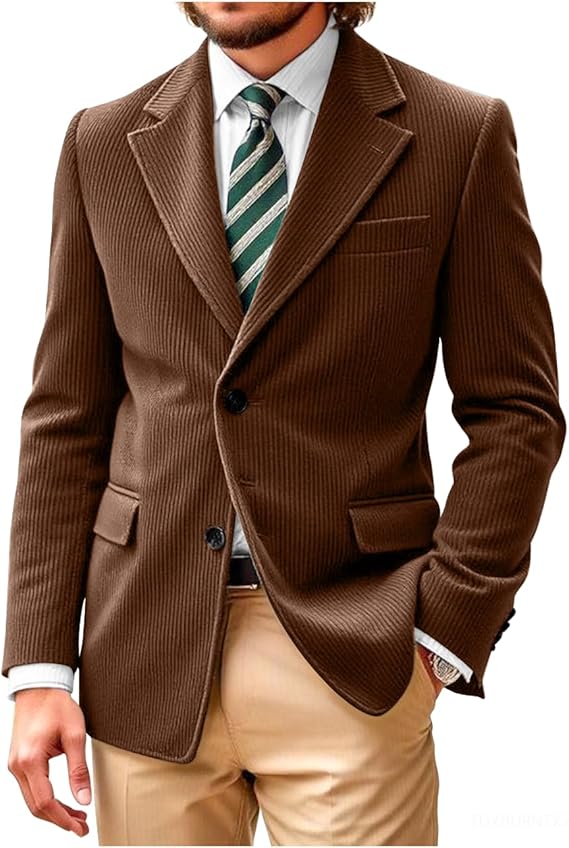 Men's Casual Corduroy Suit Retro Slim Fit Notch Lapel Sports Jacket mens event wear