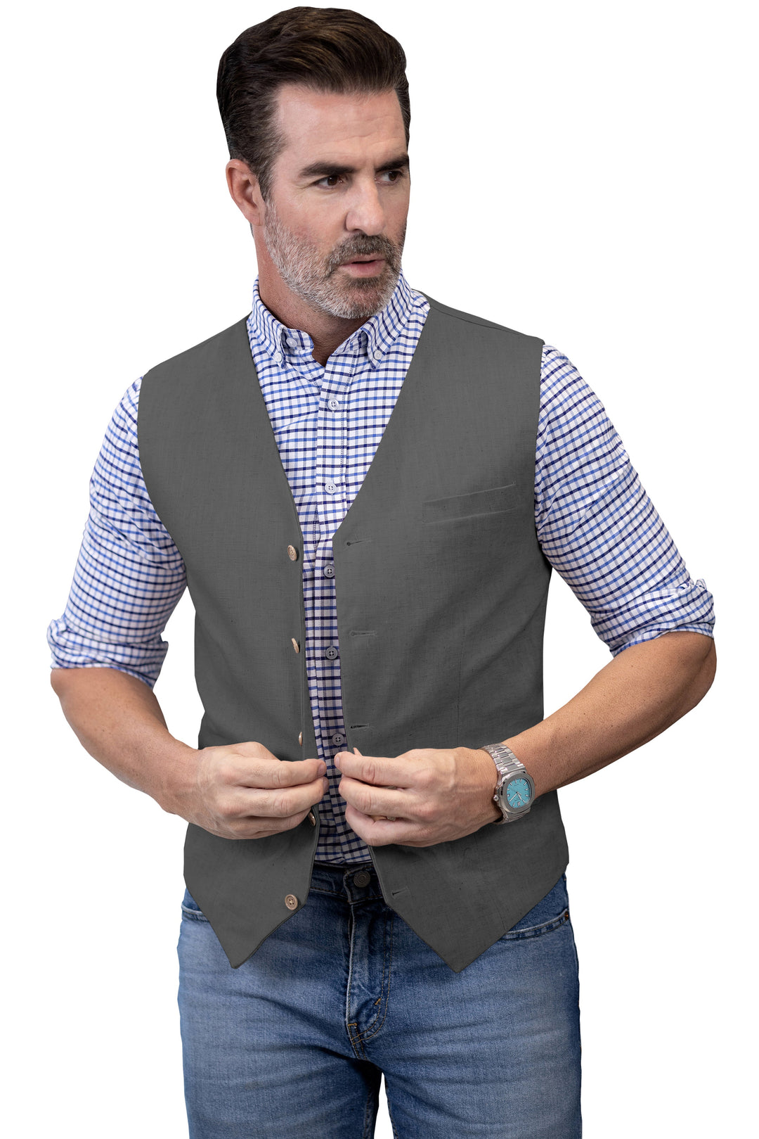 Mens Suit Flat Linen V Neck Waistcoat For Wedding (Vest + Pants) mens event wear