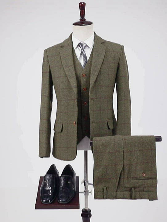 Affari maschile 3 pezzi da uomo in tweed formale tacca in tacca di tacca (blazer+gilet+pantaloni)