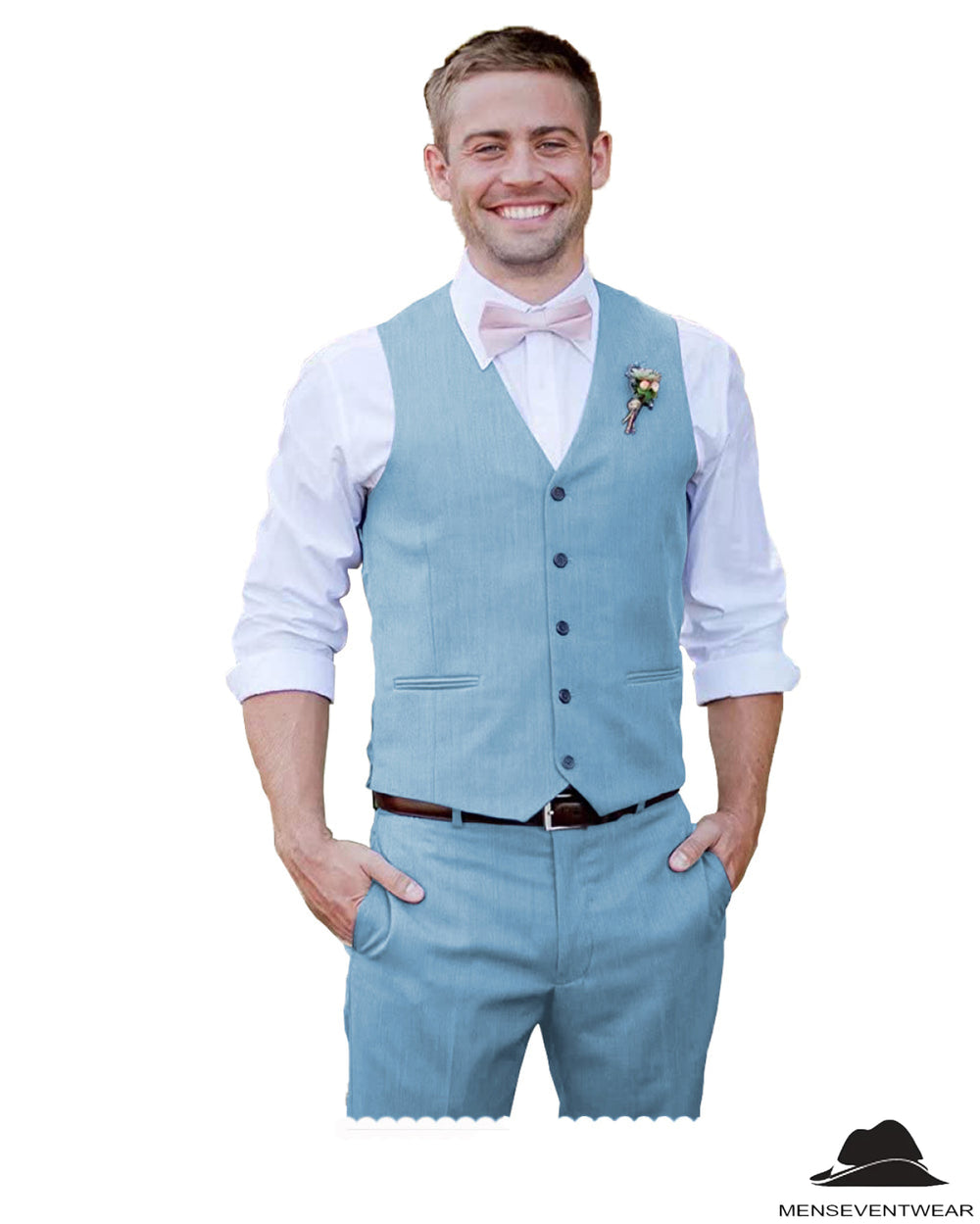 2 Pieces Mens Suit Flat V Neck Vest Suit For Wedding (Vest + Pants) mens event wear