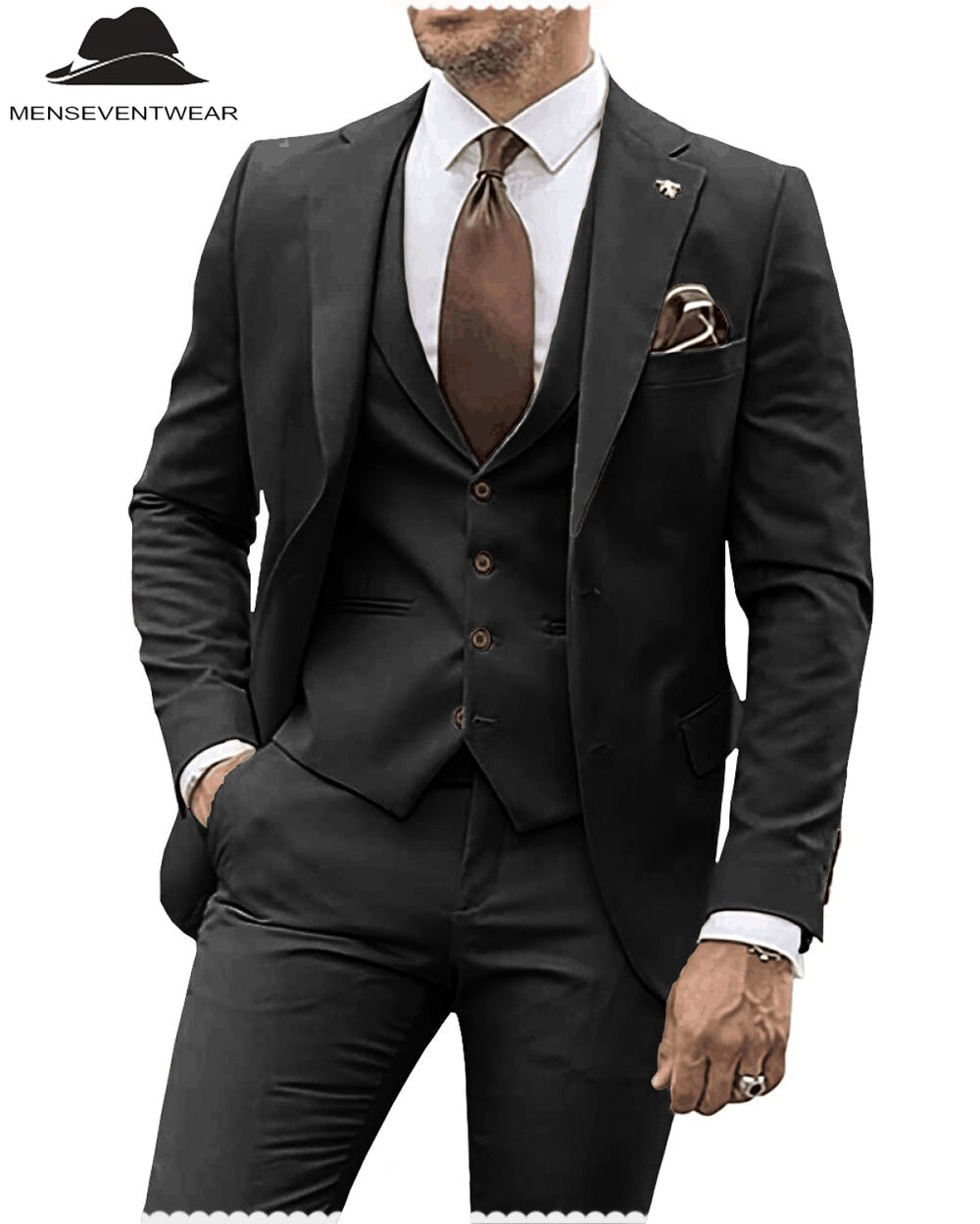 3 Pieces Mens Suit Solid Regular Fit Notch Lapel Tuxedo (Blazer + Vest + Pants) mens event wear