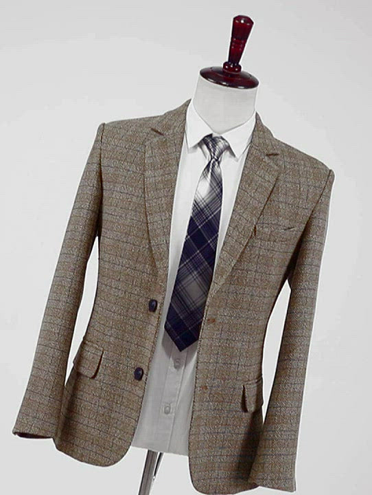 Mens Suit Business 2 piezas de esmoquin de solapa de muesca a cuadros formales (blazer+pantalones)