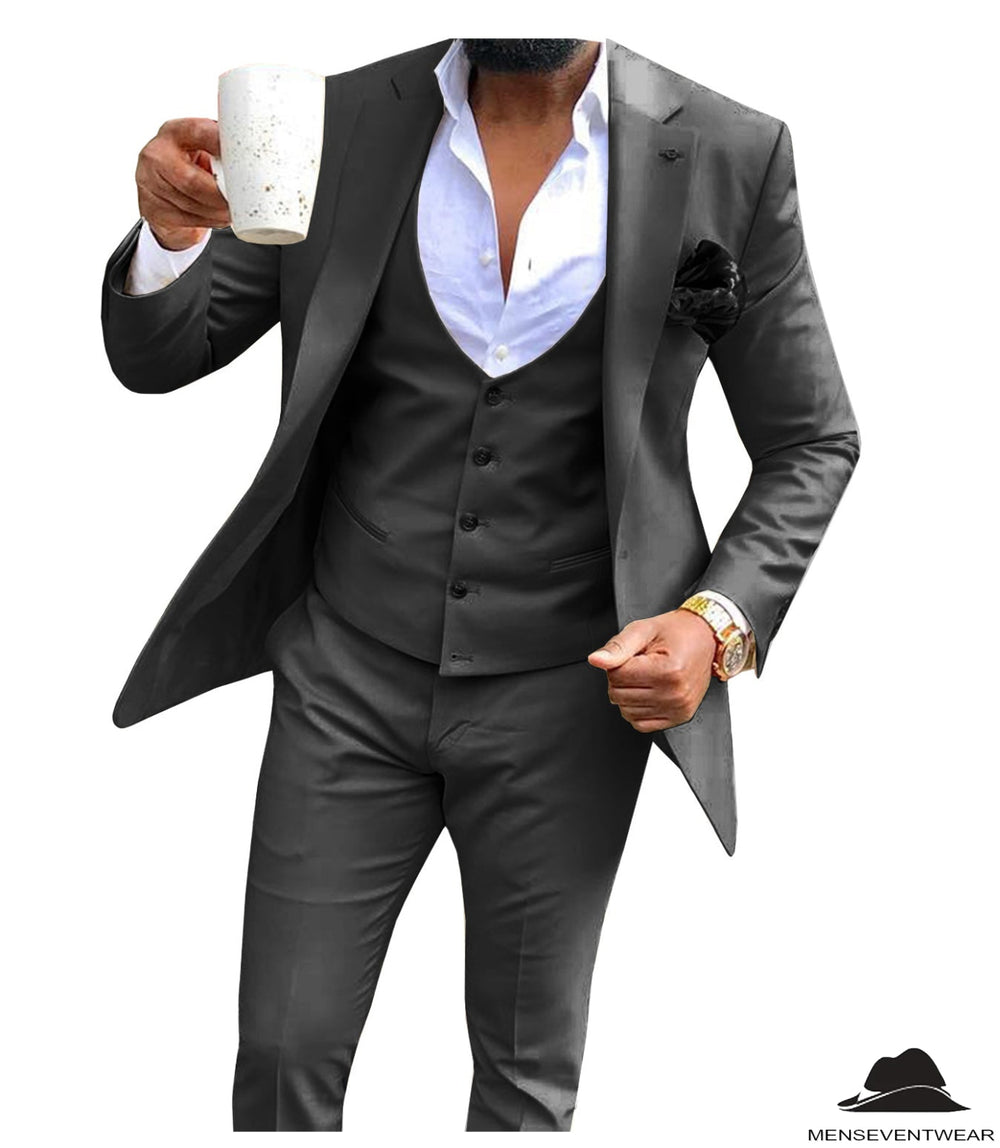 Casual Men's 3 Pieces Mens Suit Flat Notch Lapel Tuxedos (Blazer+vest+Pants) mens event wear