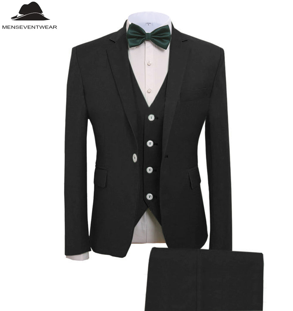 Casual Men's 3 Pieces Mens Suit Notch Lapel Flat Tuxedos (Blazer+vest+Pants) mens event wear