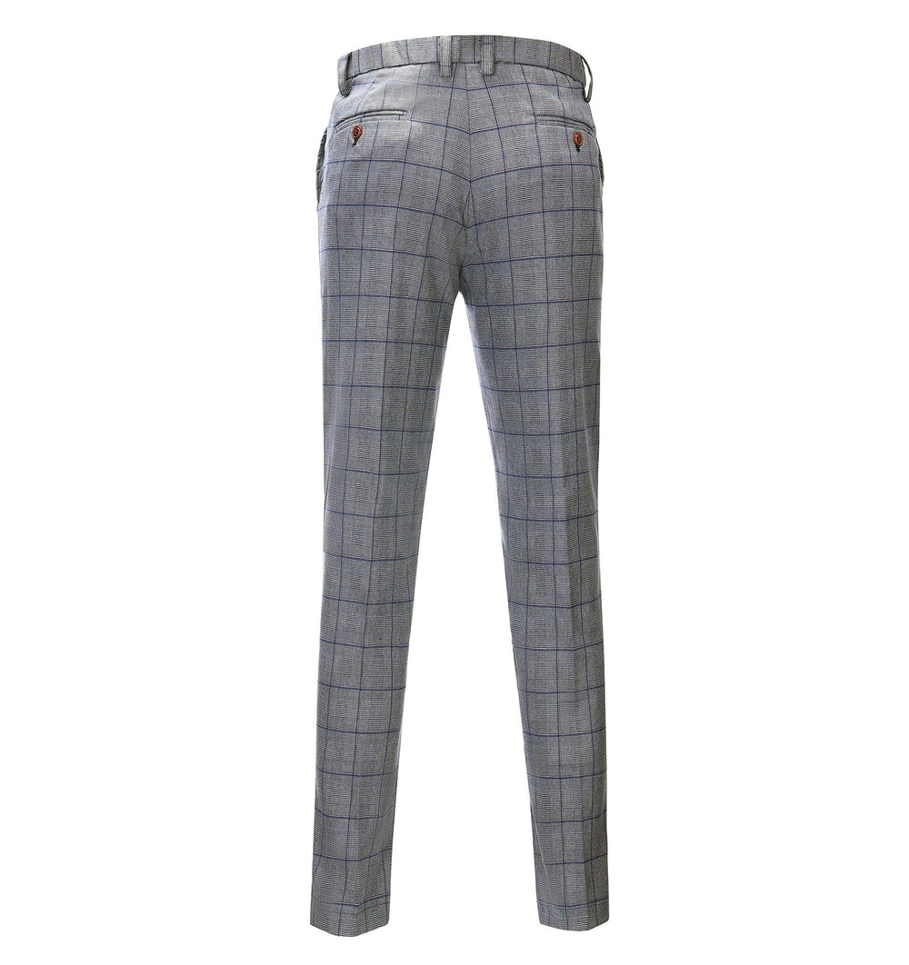 Casual Men's Suit Pants Grey Plaid Pleat-Front Trousers menseventwear