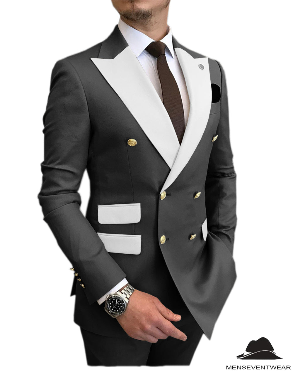 Casual Men's Suit Slim Fit Double Breasted 2 Piece Business Tuxedos (Blazer+Pants) mens event wear