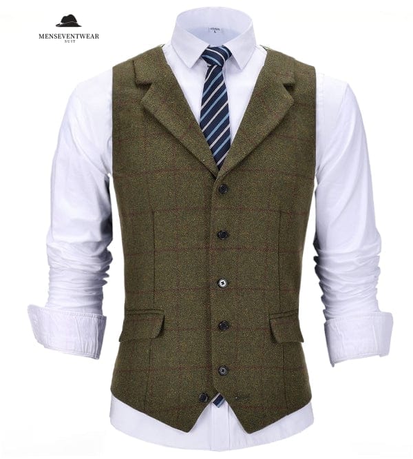 Casual Mens Plaid Tweed Slim Fit Notch Lapel Waistcoat Adam Reed