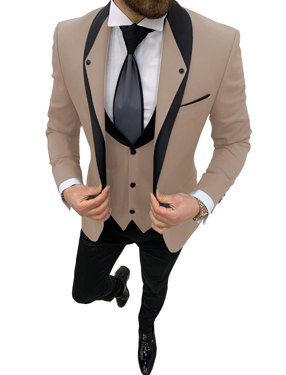 Formal Men's 3 Pieces Mens Suit Shawl Lapel Tuxedos For Wedding (Blazer+vest+Pants) mens event wear