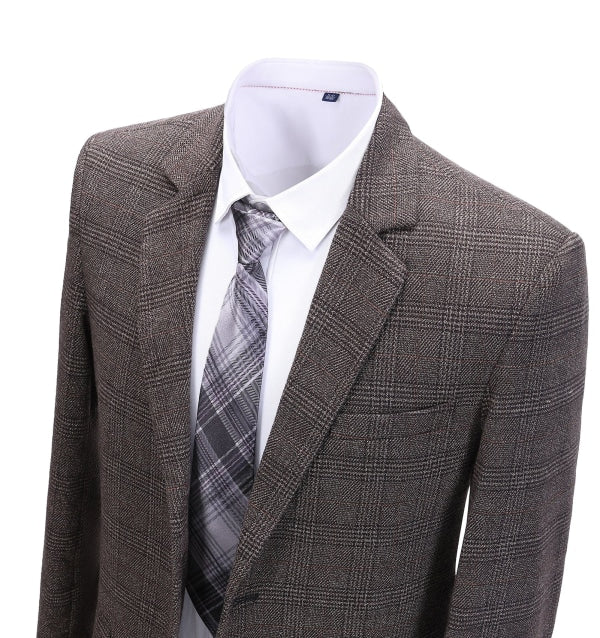 Formal Men's Business Coffee Plaid Notch Lapel Blazer mens event wear