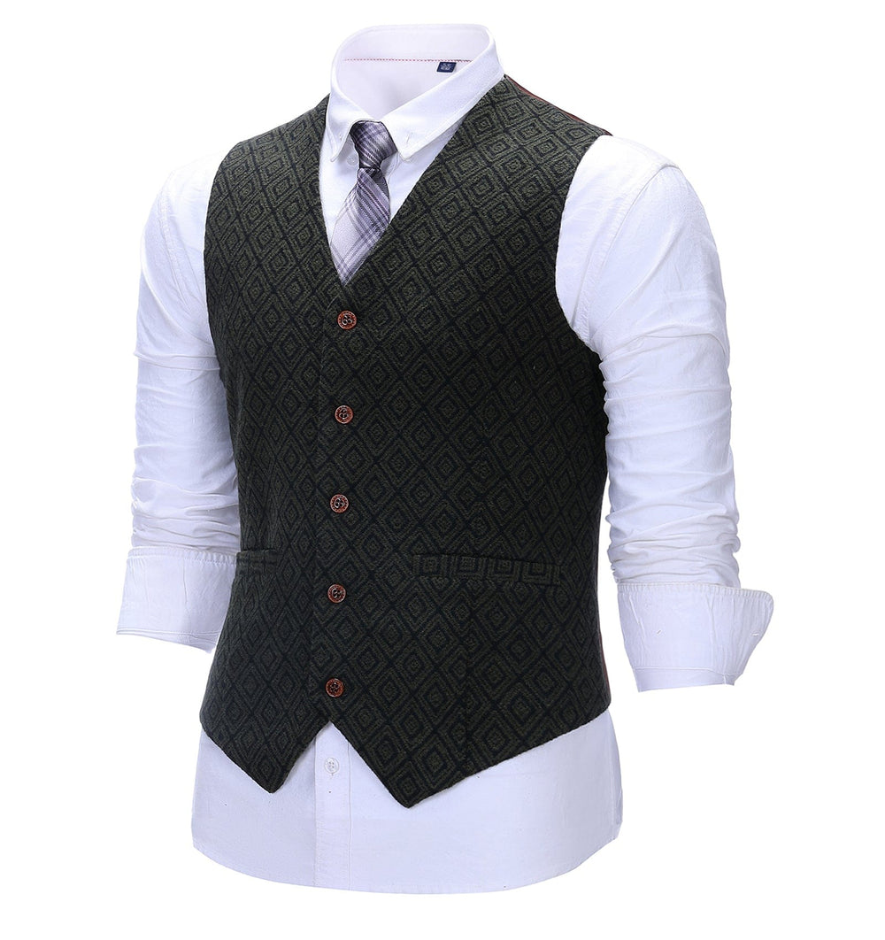 Formal Men's Suit Vest Black Plaid V Neck Waistcoat mens event wear