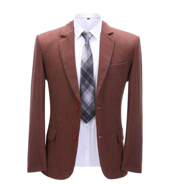 Men's 2 Pieces Formal Burgundy Plaid Notch Lapel Tuxedos for Wedding(Blazer+Pants) mens event wear