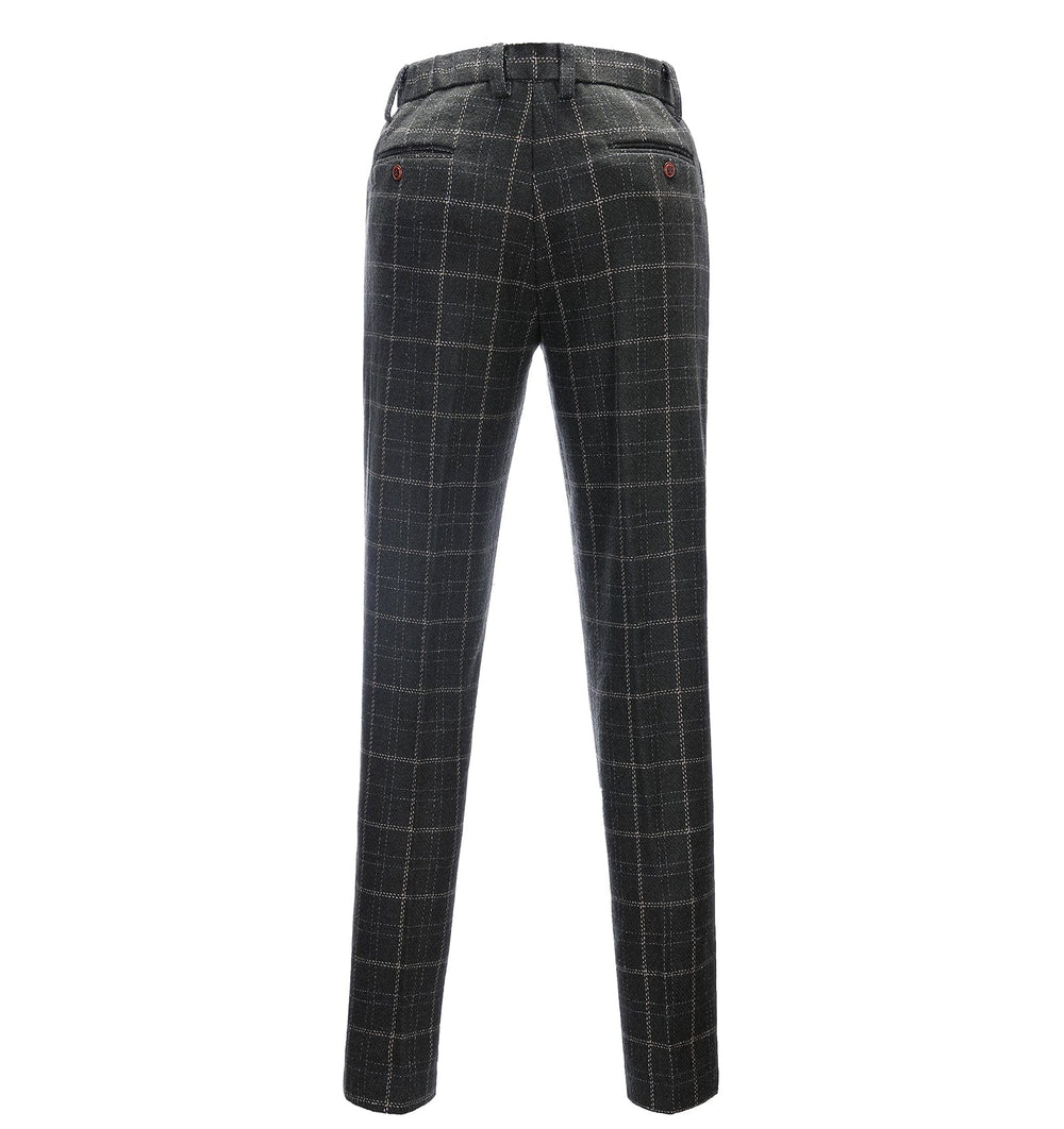 Men's Casual Suit Pants Black Plaid Pleat-Front Trousers menseventwear