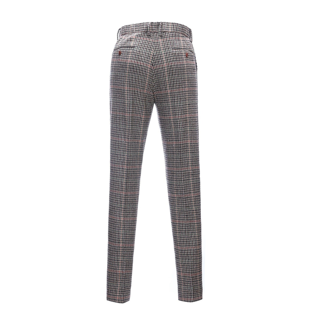 Men's Casual Suit Pants Khaki Plaid Pleat-Front Trousers menseventwear