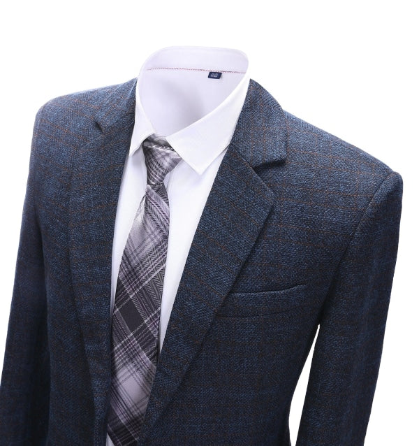 Men's Formal Navy Plaid Notch Lapel Blazer mens event wear