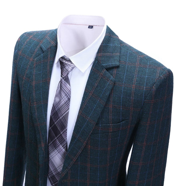 Men's Formal Plaid Notch Lapel Blazer Business Tweed Jacket mens event wear