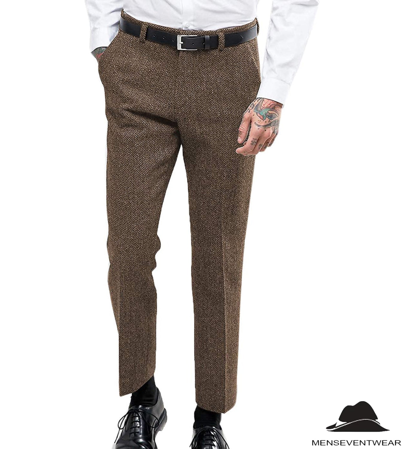 Men's Retro Suit Pants Herringbone Tweed Trousers menseventwear