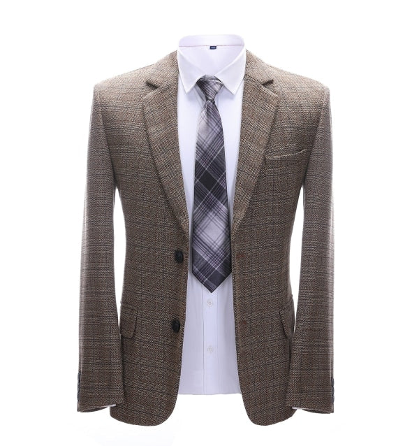 Mens Suit Business 2 Pieces Formal Brown Plaid Notch Lapel Tuxedos (Blazer+Pants) mens event wear